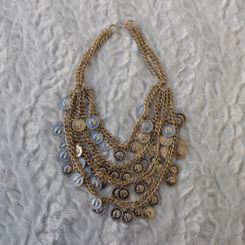 VINTAGE 1970S CHAIN LAYER COIN STATEMENT NECKLACE